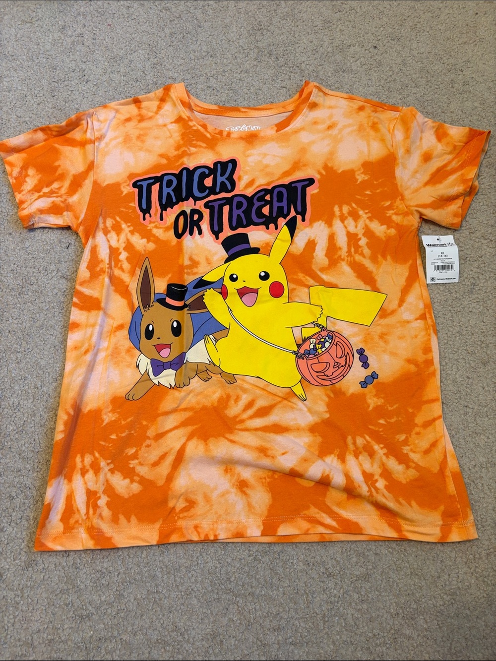 Orange Tie-Dye Pokémon 'Trick or Treat' Tee - Pikachu & Eevee